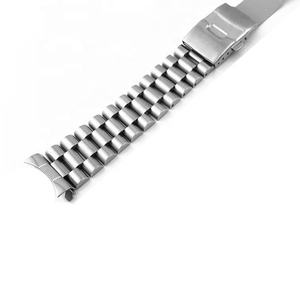 20mm 22mm 실버 커브드 엔드 3 링크 더블 버튼 걸쇠 솔리드 스테인레스 스틸 시계 밴드 스트랩 팔찌 - Product Image 4