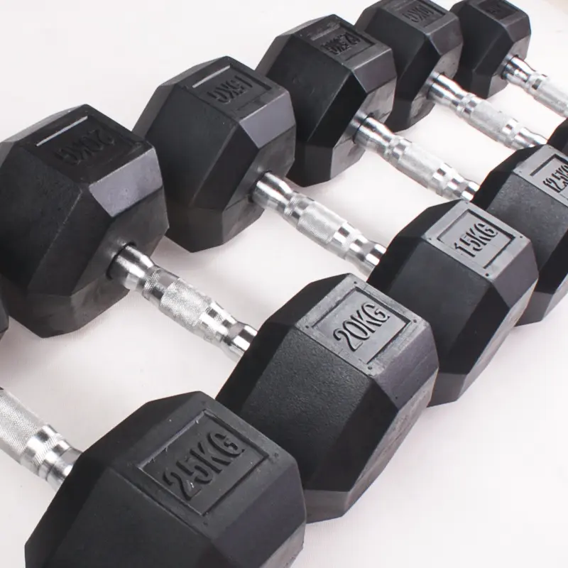 도매 가정 사용 육 Dumbbells 체조 장비 적당 6 각형 고무 Dumbbells 세트