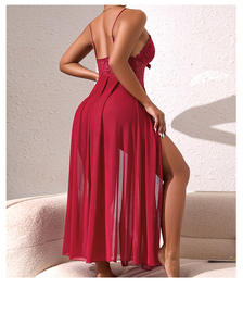 Camicia <span class=keywords><strong>da</strong></span> <span class=keywords><strong>Notte</strong></span> Sexy in Pizzo Stile Europeo-Americano con Scollo Profondo a V e Spacco Alto, Trasparente, Multicolore - Product Image 6