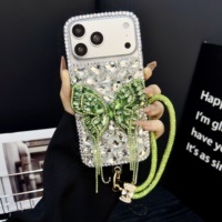 Coque de téléphone à nœud papillon et diamants en promotion pour iPhone 17 16 15 Pro Max, livraison gratuite avec chaîne, accessoires mobiles