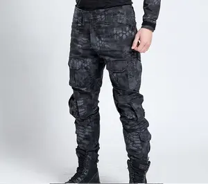 Pantalones de color camuflaje con patrón de pitón negro para hombres, ropa táctica de rana para exteriores, pantalones de combate, senderismo y caza