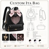 Sac à dos personnalisé style Lolita avec double fermeture éclair, charme fermeture éclair nœud doré, bretelles réglables et rembourrées