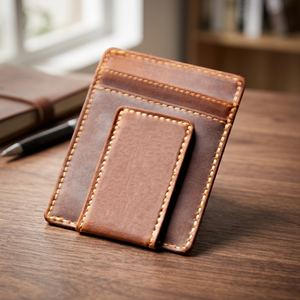 Wholesale Vintage Handmade Stitching Money Clip <b>Wallet</b> <b>RFID</b> Blocking Card Holder <b>Men</b> Cow Leather Strong Magnet - Product Image 3