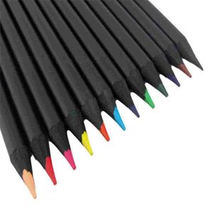 Lot de crayons de couleur ronds créatifs personnalisés pour enfants, 12 couleurs, en bois noir, boîte en papier, certification EN71, pour l'école - Product Image 2