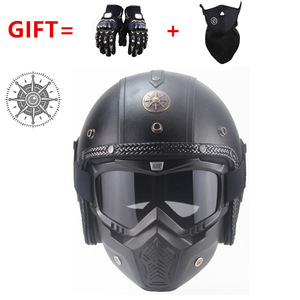 Casque de <span class=keywords><strong>moto</strong></span> <span class=keywords><strong>vintage</strong></span> 3/4, casque ouvert rétro en <span class=keywords><strong>cuir</strong></span> pour hommes et femmes, casques de <span class=keywords><strong>moto</strong></span> Chopper Cruiser avec visière - Product Image 1