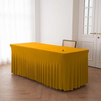 Housse de table extensible blanche en spandex à volants pour décoration de lieux extérieurs et mariages