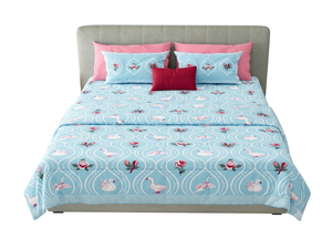 100% Cotton Bedding Set Printed Quilt <b>Bed</b> Sheet Set Pillow Covers Pink Cloud Bear Pattern Big Size for Kids - Product Image 1
