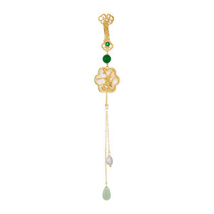 Flower Shape Zinc Alloy Brooch With Green Gem And Tassel Pendant For Hanfu Accessories Gift - Product Image 5