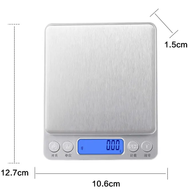 小型デジタル体重計3kg/0.1g 5kg/0.1gLCDディスプレイ、バックライト付き電気ポータブル食品体重計