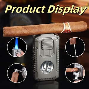 Tất cả-trong-một ngọn đuốc xì gà nhẹ hơn với xây dựng trong xì gà cắt V cắt, xì gà chủ, ba <span class=keywords><strong>Windproof</strong></span> máy bay phản lực ngọn lửa nhẹ hơn với hộp quà tặng - Product Image 2