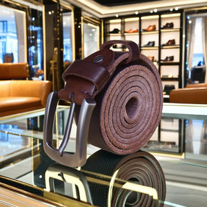 الأعلى مبيعًا حزام جلد البقر الخالص مصنوع يدويًا للرجال جلد البقر الأصلي الرجعية تصميم عتيق حزام دبوس مشبك حزام السراويل - Product Image 2