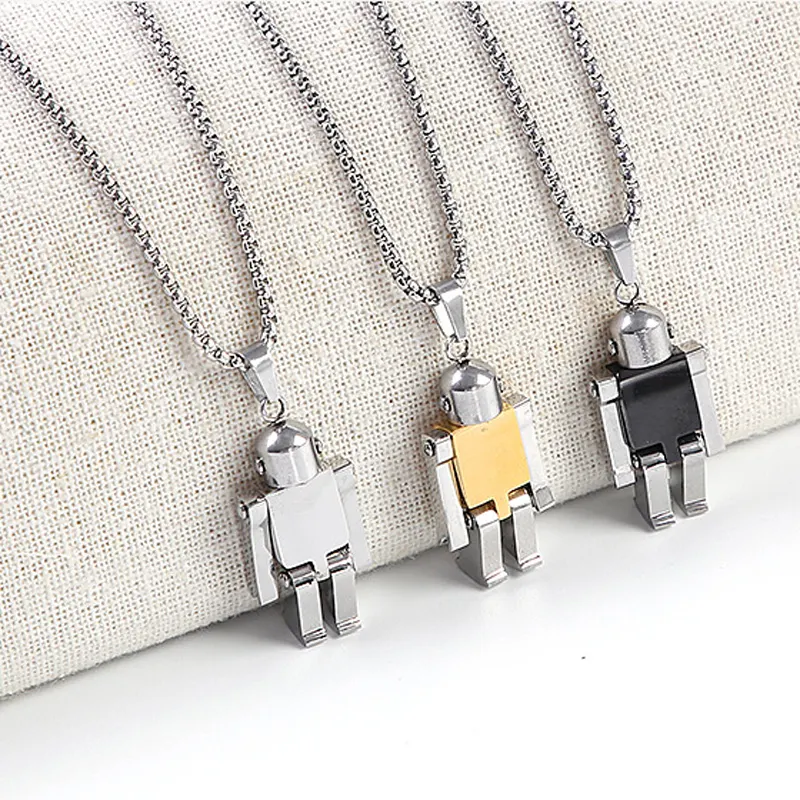 Wholesale In Stock Custom Logo Bot Charm Hiphop Robot Toys Pendant Titanium Steel Necklace