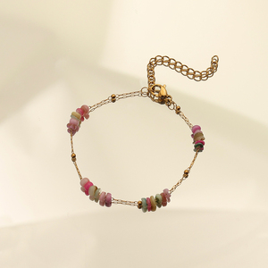 Macaron Dreamy Color Nature Beads Cadena Collar Pulsera Conjuntos Chapado en oro Conjunto de joyas de acero inoxidable Girly Pink Beads Chain - Product Image 3