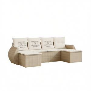 Ensemble de canapés modulaires de jardin en rotin beige, mobilier d'extérieur confortable au design contemporain - Product Image 1