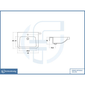 Lavabo mural carré moderne 36x45cm LP83 en porcelaine avec forme ovale pour hôtels et salles de bain - Product Image 2