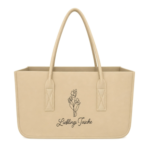 Beige Filz-Tragetasche mit Tulpenmuster und Lieblings-Tasche im Kursivschrift-Stil, weit geöffnete Schultertasche zum Einkaufen - Product Image 1