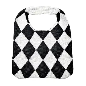 Hot Sale Women Custom Hand Knitted Wool Underarm Clutch Crochet Rhombic Pattern Purses and Handbags