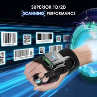Lector de Códigos de Barras Inalámbrico de Mano Eyoyo con Gatillo para Dedos, Lector de Códigos QR 1D y 2D, Escáner de Guantes Bluetooth para Almacén