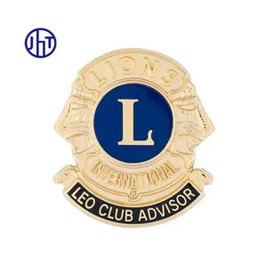 定制狮子俱乐部国际徽章翻领别针，带定制标志环保珐琅狮子俱乐部别针制造商