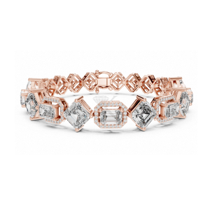 Bracelet demi-tennis géométrique alterné avec diamants en forme de cerf-volant et chaîne à maillons halo Est-Ouest, diamants de laboratoire jaunes - Product Image 5