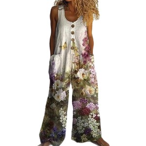 Combinaison ample sans manches à imprimé floral pour femme avec poches, salopette longue décontractée pour femme SMLXLXXLXXXL - Product Image 5