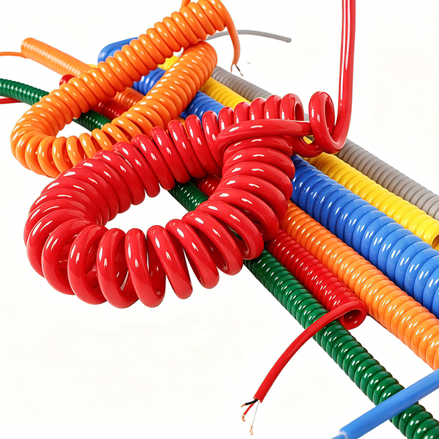 OEM Customized Multi-Color Spring Spiral Cable Rated Electrical Power Coil Cable PUR Insulated Copper Coiled Extension Cable