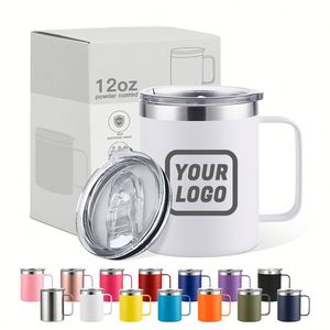 Gobelet de voyage isotherme en acier inoxydable à double paroi personnalisé de 12 oz et 14 oz, tasse à café isolée avec poignée pour le camping - Product Image 1