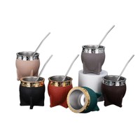 Tasse à Yerba Maté en Acier Inoxydable Isotherme Sous Vide avec Revêtement en Cuir 8oz – Tasse à Maté Argentin en Cuir Acier Inoxydable 304