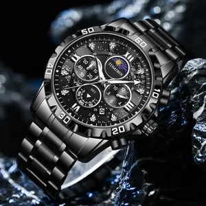 2024 New Arrival Luxury starry sky moon phase luminous Quartz Watches Men Waterproof Wristwatch customized