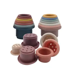 BPA Free Silicone Stacking Toy Children Educational Stacking And Sensory 7 Pieces Building Cups