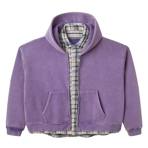 Sudadera de Alta Calidad con Logotipo Personalizado, 100% Algodón, Estilo Vintage, con Cierre, Felpa Francesa, Lavado Ácido, 360 g/m², Gruesa, Estilo Patchwork a Cuadros, Talla Grande - Product Image 1