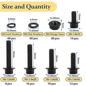M6 <b>Flange</b> Head <b>Bolt</b> Nut Washer Kit 12 16 20 25 30mm 240pcs Black Steel Construction Grade A - Product Image 3
