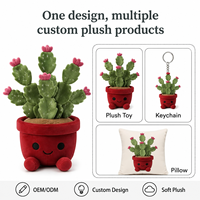 Peluche personnalisée en forme de cactus fleuri en pot, jouet en peluche doux, personnage botanique, cadeau de vacances, décoration intérieure, faible MOQ, OEM, plantes