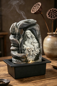 <span class=keywords><strong>Fontaine</strong></span> d'eau de table en résine Vierge Marie et Enfant Jésus avec cascade et lumière chaude - Product Image 2