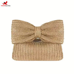 Sac à main en paille vintage pour femme avec nœud, petit sac à main en rotin, pochette, idéal pour l'été et la plage, vente en gros, commande mixte, prêt à expédier - Product Image 1