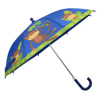 19*8K Design classique Parapluie droit pour enfants Ouverture manuelle Pongé en plastique avec dessin animé bon marché Singe enfant Walmart