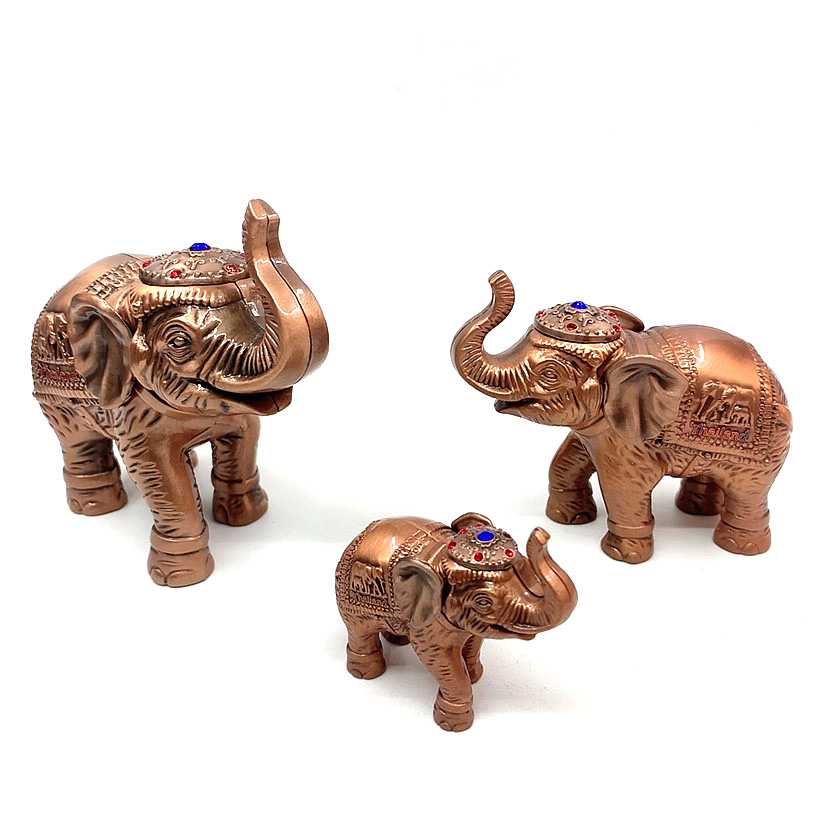 タイ製 金属製 象の装飾品 ビンテージ タイランド土産 ミニ3D象型メタルクラフトカスタム像