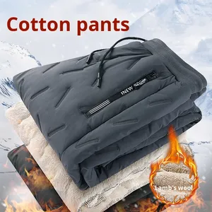 Pantalon décontracté homme automne-hiver à taille élastique, doublure polaire <span class=keywords><strong>en</strong></span> coton et laine d'agneau, anti-froid, long, chaud - Product Image 2