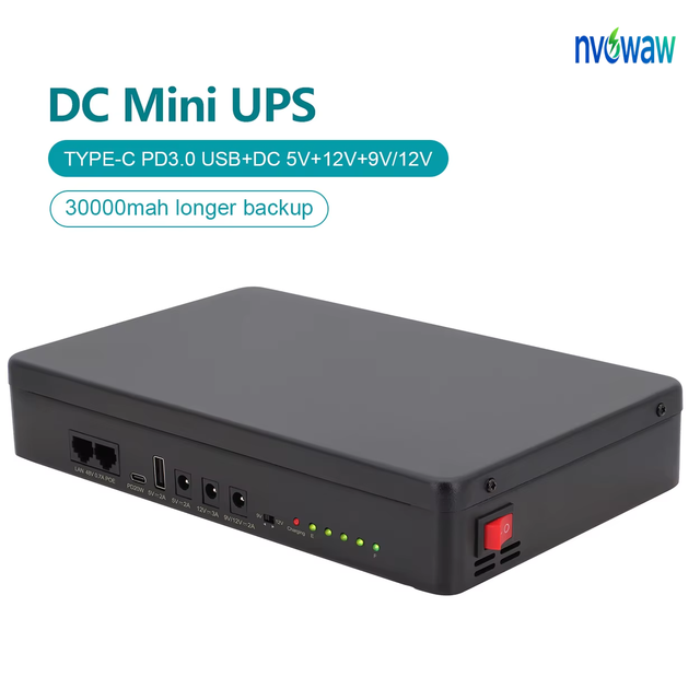 Mini DC UPS 60W 30000mAh LiFePO4 Battery 5V/12V/9V/POE48V Networking Power Bank for WiFi Router CCTV Camera & Modem