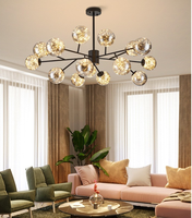12 Têtes E26 E27 Nordique Magique Haricot Lustre Pendentif Lampes Moderne Fer En Bois Bleu Boule De Verre Lustre Nodic Lumière