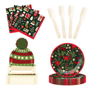 DAMAI Christmas Customized Red Flower and Green Christmas Tree Pattern Party Tableware Set Disposable Christmas Paper Plates - Product Image 5