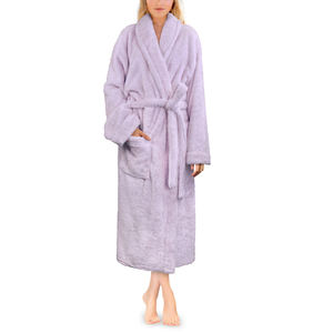 Factory Wholesale Women <strong>Fleece</strong> Sleep Robe Sherpa Fluffy Pajamas <strong>Super</strong> <strong>Soft</strong> and Warm Bathrobe Loungewear Light Purple <strong>Pyjama</strong> Robe - Product Image 1