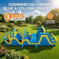DFRL - Circuito de Obstáculos Deportivo para Niños, Personalizado, de Grado Comercial, PVC de 0.55 mm, 32 pies, Amarillo y Azul, con Soplador, Fácil de Instalar, 3 Años de Garantía
