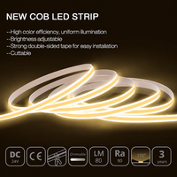 Bande LED COB flexible en PVC haute densité 320 LED/M, découpable n'importe où, 8mm, rouleau de 5M/10M, DC24V, CRI90, sans points lumineux