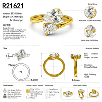 Bague double goutte d'eau en moissanite S925, couleur or, bande fine, bijoux simples et élégants, accessoire de mode, livraison directe d'usine