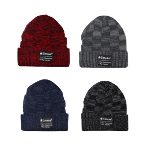 Gorro de punto acanalado a cuadros margados, gorros de punto de Color sólido, gorro grueso y cálido para exteriores, gorro de punto elástico con puños para clima frío - Product Image 5