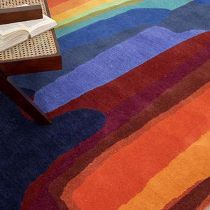 Tapis géométrique en laine tuftée à la main, antidérapant, à poils moyens, avec support en latex, lavable, grande surface pour salon - Product Image 1