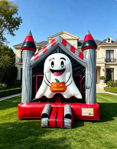 Château gonflable commercial d'Halloween pour enfants, avec toboggan, piscine à balles et zone de saut en forme de lune, idéal pour les fêtes d'enfants - Product Image 4