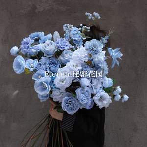 Bleu gris bleu brume bleu bleu foncé fleur artificielle correspondant mariage maison salle de mariage fleur fleur soie brute en gros - Product Image 3