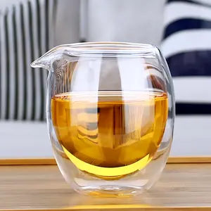 כוס תה מזכוכית דו-שכבתית 200 מ""ל עמידה בחום וסט לשיתוף לחובבי תה